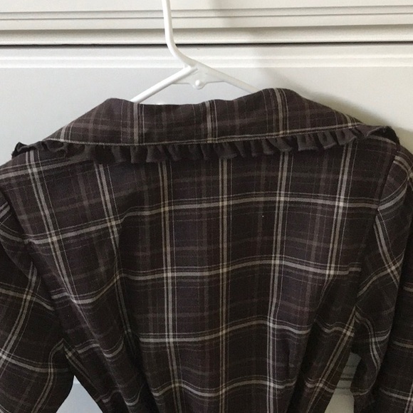 Brown Plaid Light Weight Jacket Poly Rayon Spandex - Picture 5 of 7
